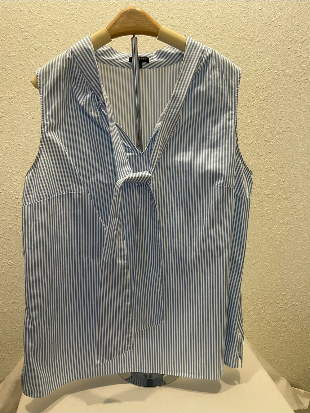 Talbots Blue and White Striped Tie-Neck Sleeveless Top